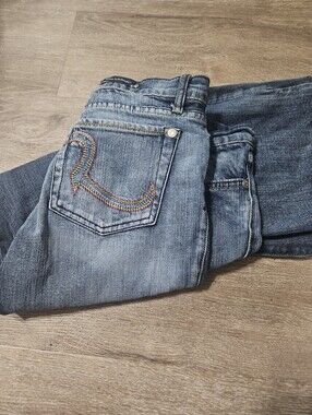 Rock & Republic Women’s Blue Jeans with Rainbow Backstitch